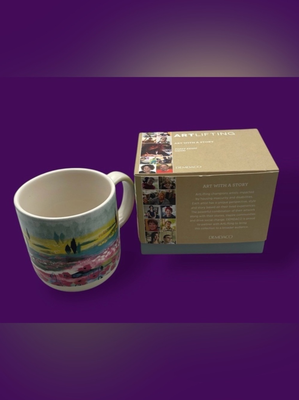DEMDACO + ArtLifting Original Art Poppy Keshi Floral 16 Ounce Stoneware Mug